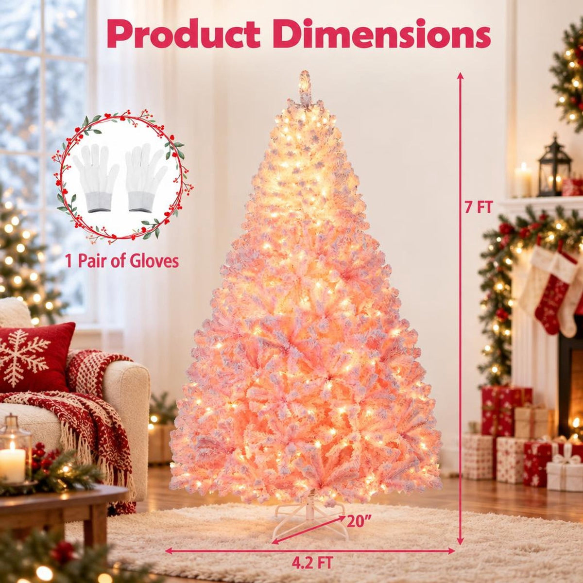 Airfind 5/6/7/8 FT Artificial Christmas Tree with Warm White LED Lights and 8 Modes for Holiday-7 Feet, White