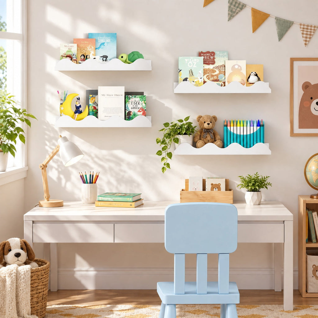 Airfind 16 Inch Kids Bookshelf Set of 4 Floating Nursery Book Shelves for Decoration Book Toy Storage, 11 lbs Capacity, Fir Wood Frame, White