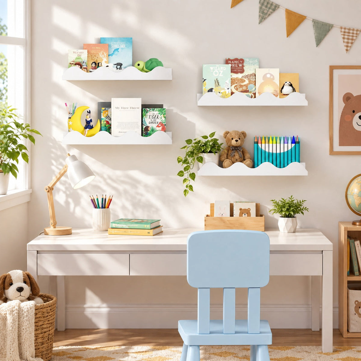 Airfind 16 Inch Kids Bookshelf Set of 4 Floating Nursery Book Shelves for Decoration Book Toy Storage, 11 lbs Capacity, Fir Wood Frame, White