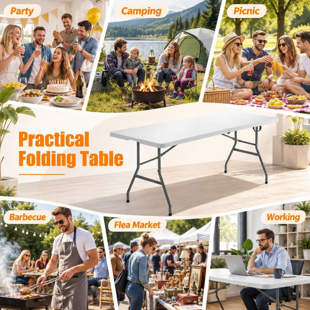 Airfind Portable Folding Camping Table with Carrying Handle for Picnic, 330 lbs Capacity, HDPE Steel Expanded Frame, 71 x 29 x 29 Footprint