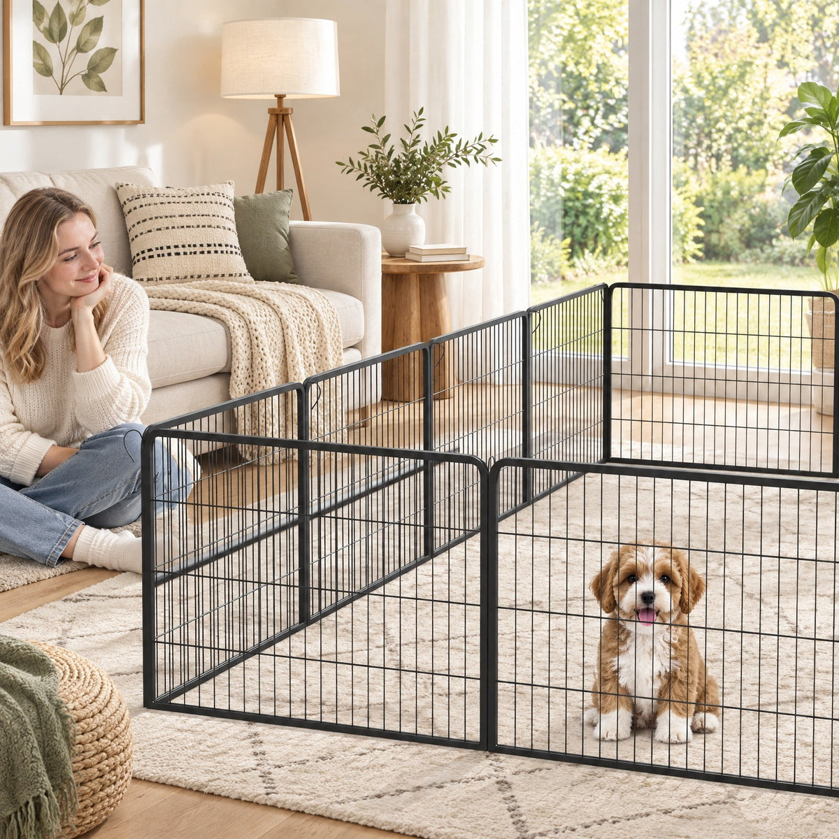 Airfind 16 Panel 24/32/40 Inches Height Dog Playpen with Lock and Large Door-24 inches, Metal Frame, Black