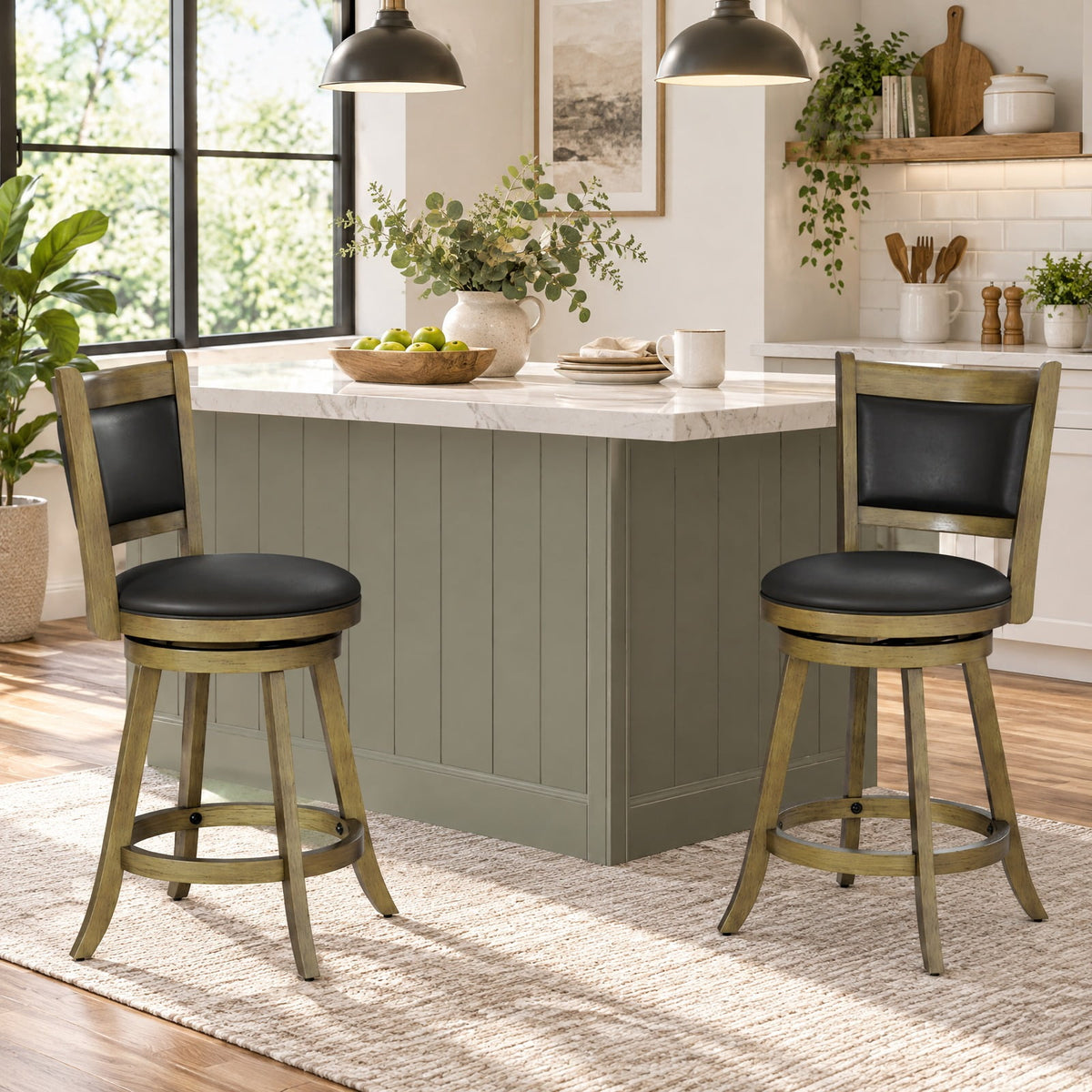 Airfind 2 Pieces 24 Inch Swivel Counter Stool Dining Chair Upholstered Seat, 264 lbs Capacity, 17.5 x 19 x 38 Footprint, Gray