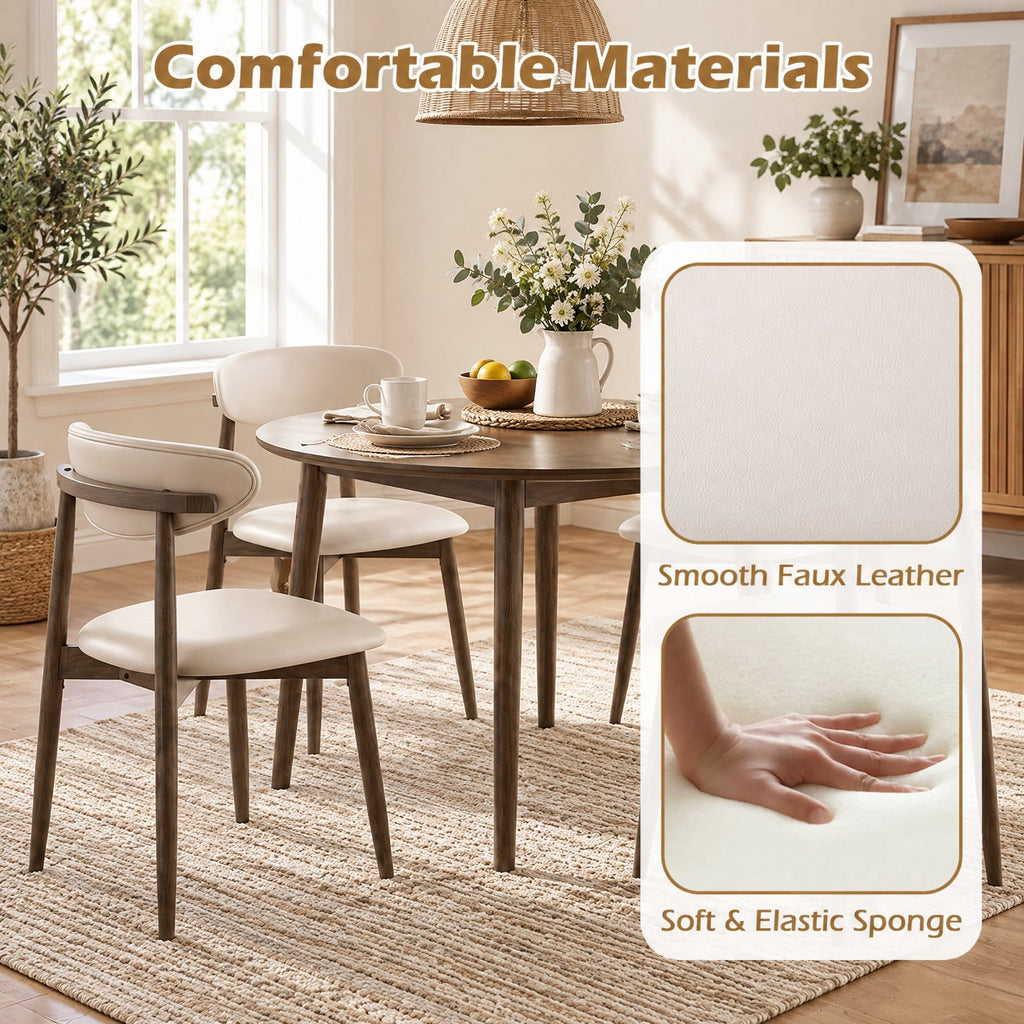 Airfind Set of 2 Wooden Modern Upholstered Dining Chairs with Curved Backrest, Chair 330 lbs Capacity, Rubber Wood Frame, Beige