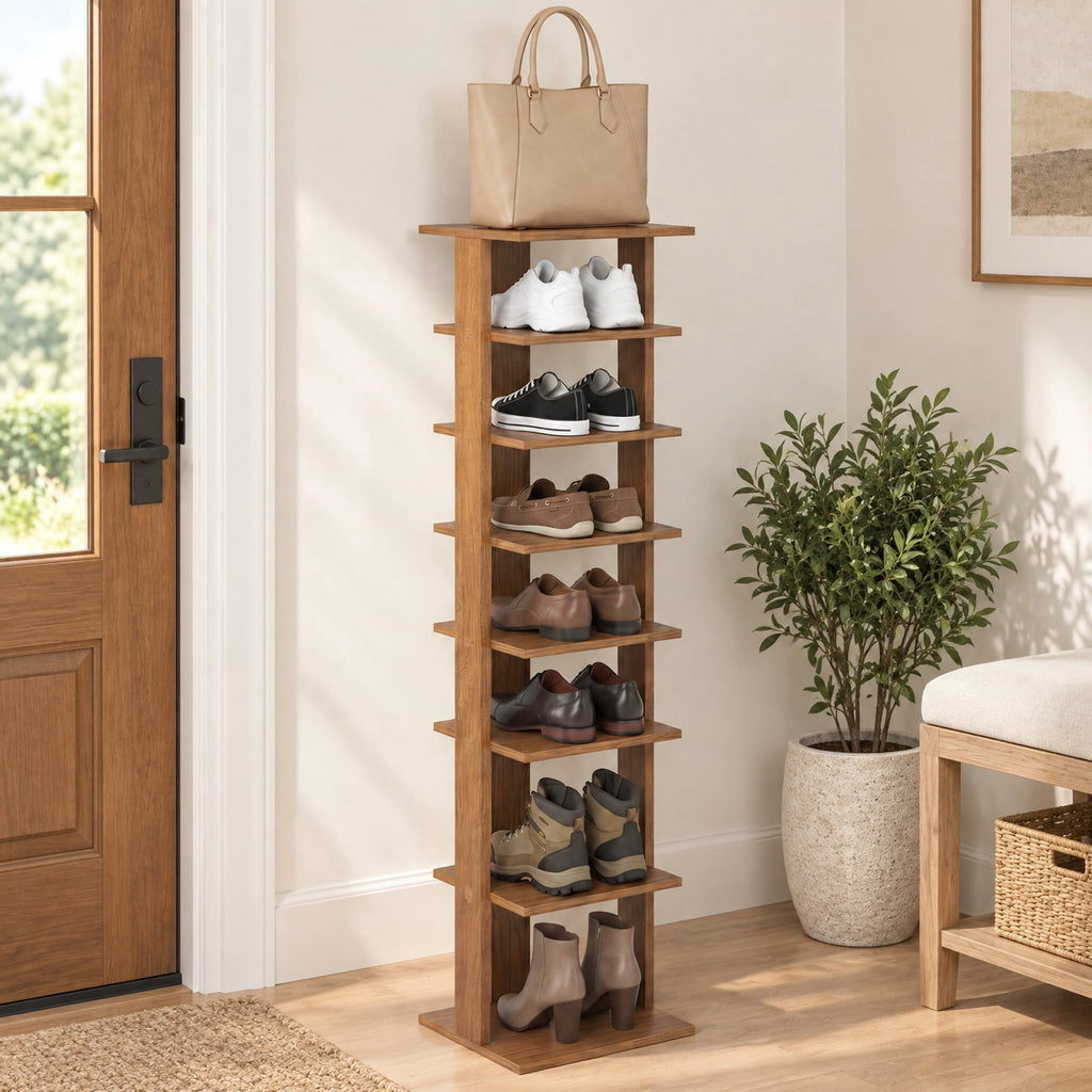 Airfind 8-Tiers Vertical Wooden Space Saving Shoe Rack for Front Door, Mdf, and High Quality for Convenient Everyday Use, Natural