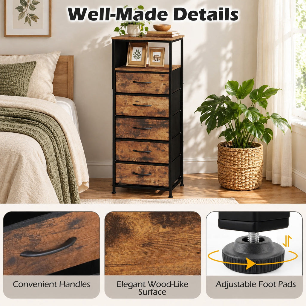 Airfind Nightstand with Integrated Charging Station 39 Inches Modern Bedside Table, 56 kg/123.5 ls Capacity, Metal MDF Non-Woven Fabric Frame, Brown