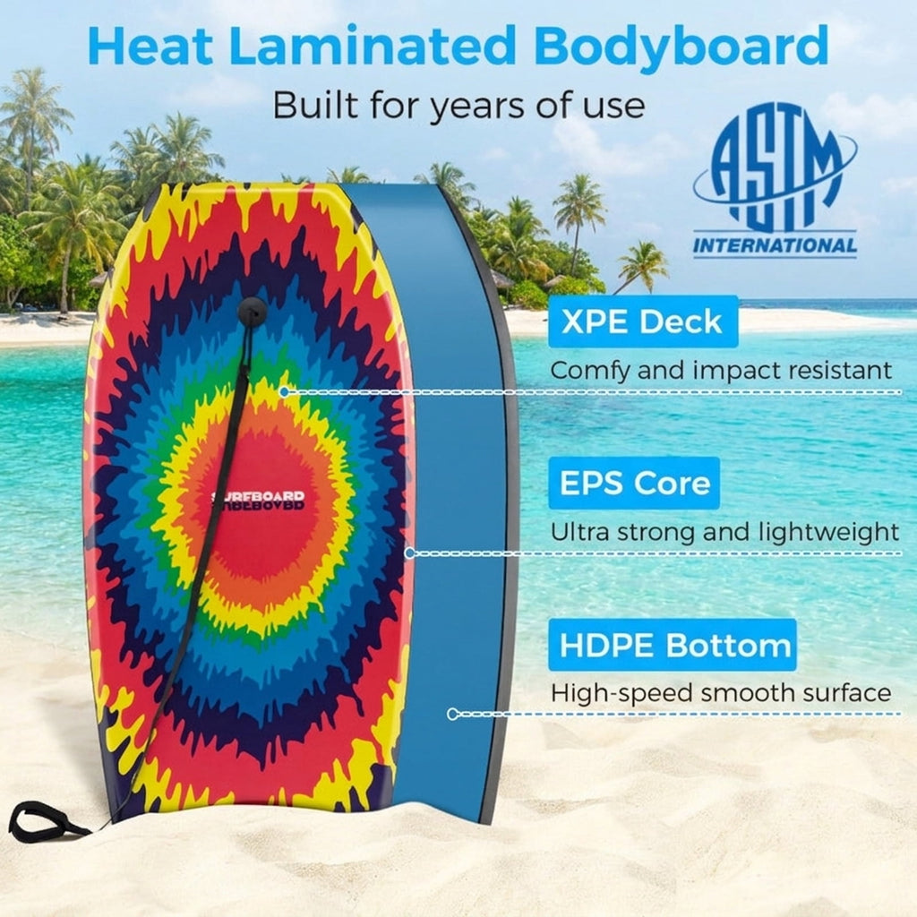 Airfind 33 Boogie Board with Geometric Drift Graphic Deck ¡ª EPS Core, XPE Top, HDPE Slick Bottom, Crescent Tail, Coiled Wrist Leash