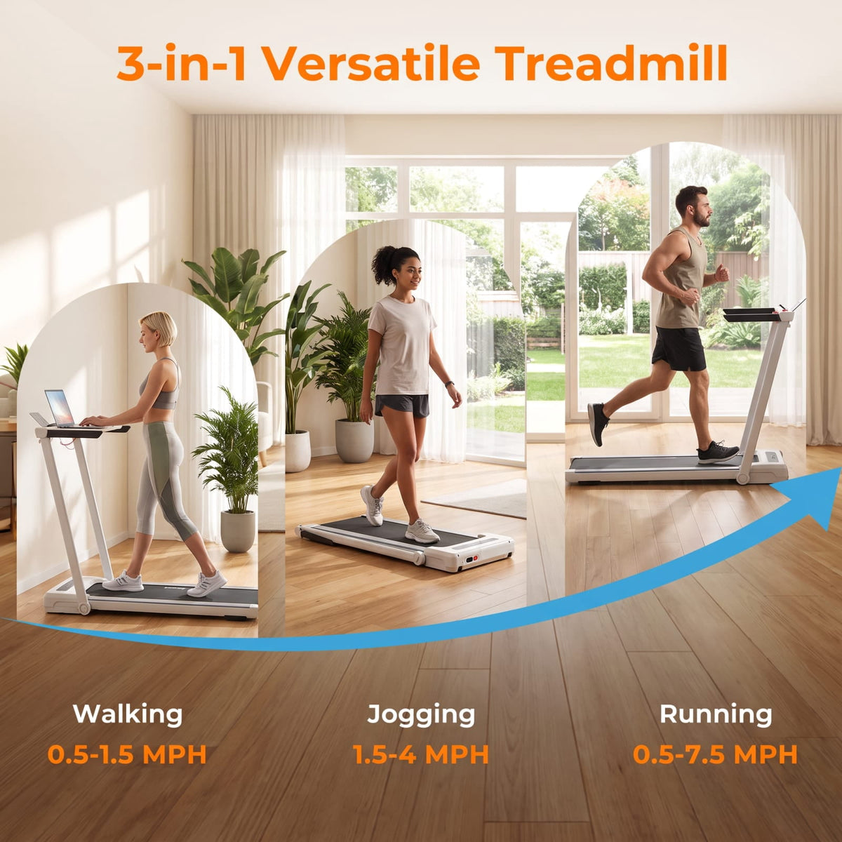 Airfind 3 in 1 Folding Treadmill with Removable Desk and LCD Display for Home Office Under Desk Walking and Jogging, White