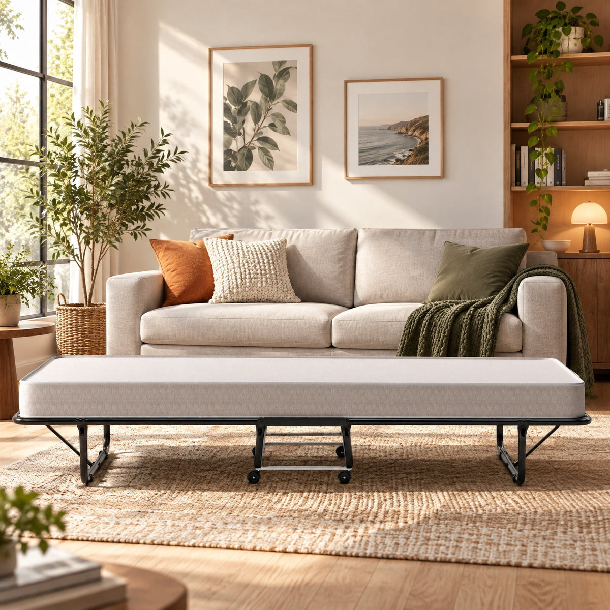 Airfind Rollaway Guest Bed with Sturdy Steel Frame and Memory Foam Mattress Made in Italy, 440 lbs Capacity, Steel memory foam foam Frame, Beige