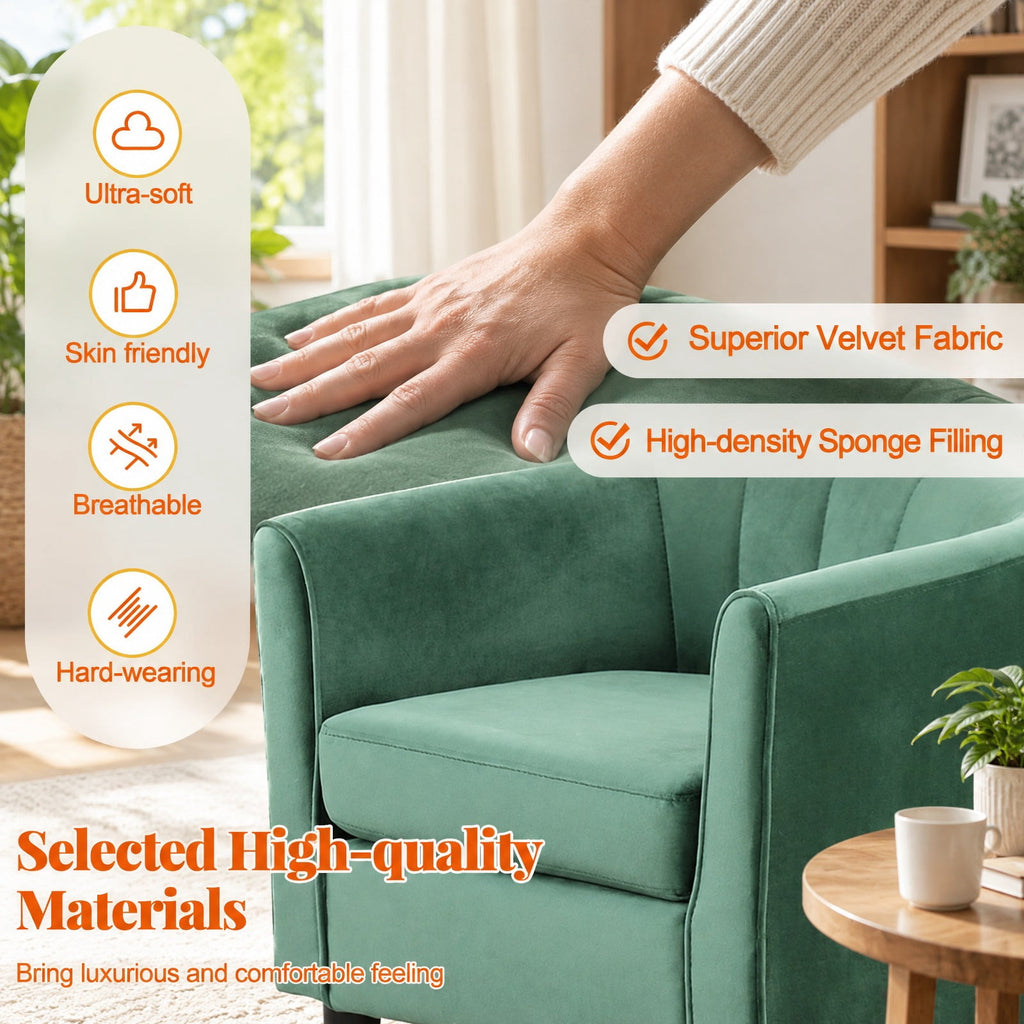 Airfind Upholstered Teddy Velvet Club Barrel Chair with Ottoman with Footrest, Velvet/ Teddy Velvet Sponge Plywood Plastic Frame, Green