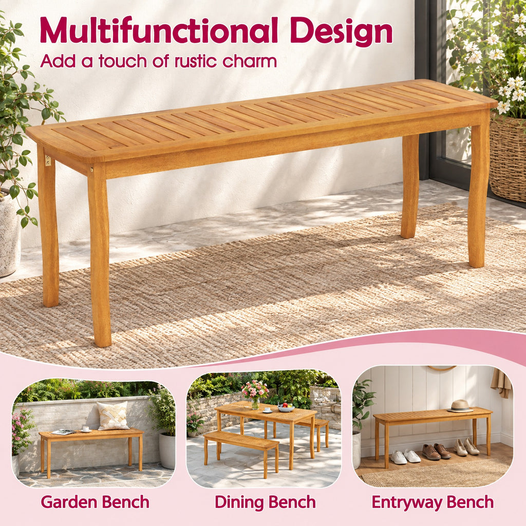 Airfind Set of 2 Acacia Wood Outdoor Patio Dining Benches 48 Inch Long with Slatted Seat, 800 lbs Capacity Each, 48 Inch x 14 Inch x 18 Inch , Natural Wood