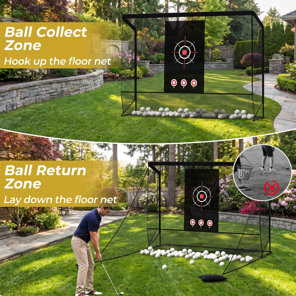 Airfind Golf Practice Hitting Net Cage with Dual Side Barriers Target Cloth and Metal Frame for Backyard Indoor Outdoor Driving Practice, Black