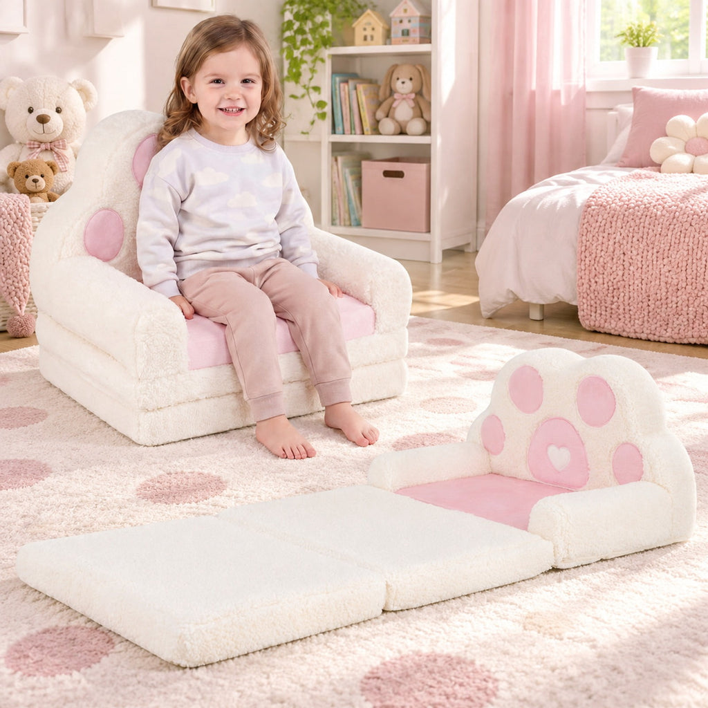 Airfind 2-in-1 Convertible Kids Sofa to Lounger with Removable Cover, Cotton Velvet Sponge Frame, for 18-36 Months Old, Pink