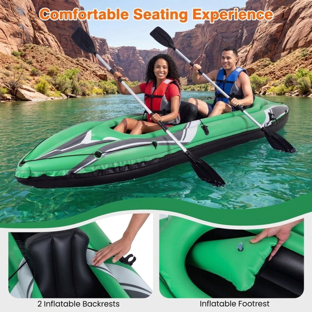 Airfind 11.5 Foot Inflatable Kayak 2 Person Tandem Boat with Aluminum Paddles for Adults Fishing Drifting and Touring on Calm Water, Green