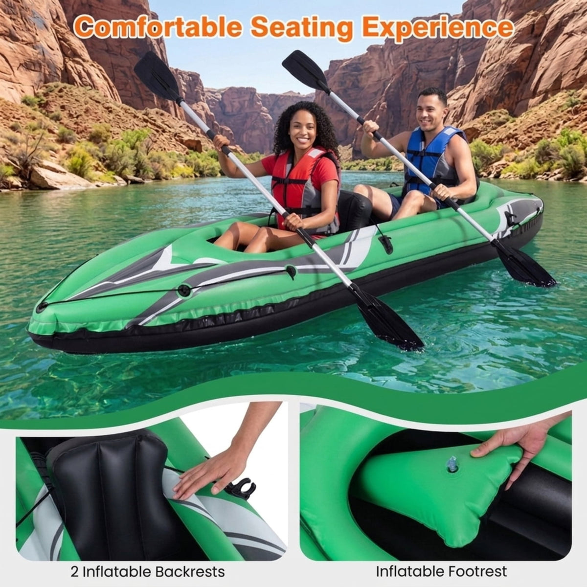 Airfind 11.5 Foot Inflatable Kayak 2 Person Tandem Boat with Aluminum Paddles for Adults Fishing Drifting and Touring on Calm Water, Green