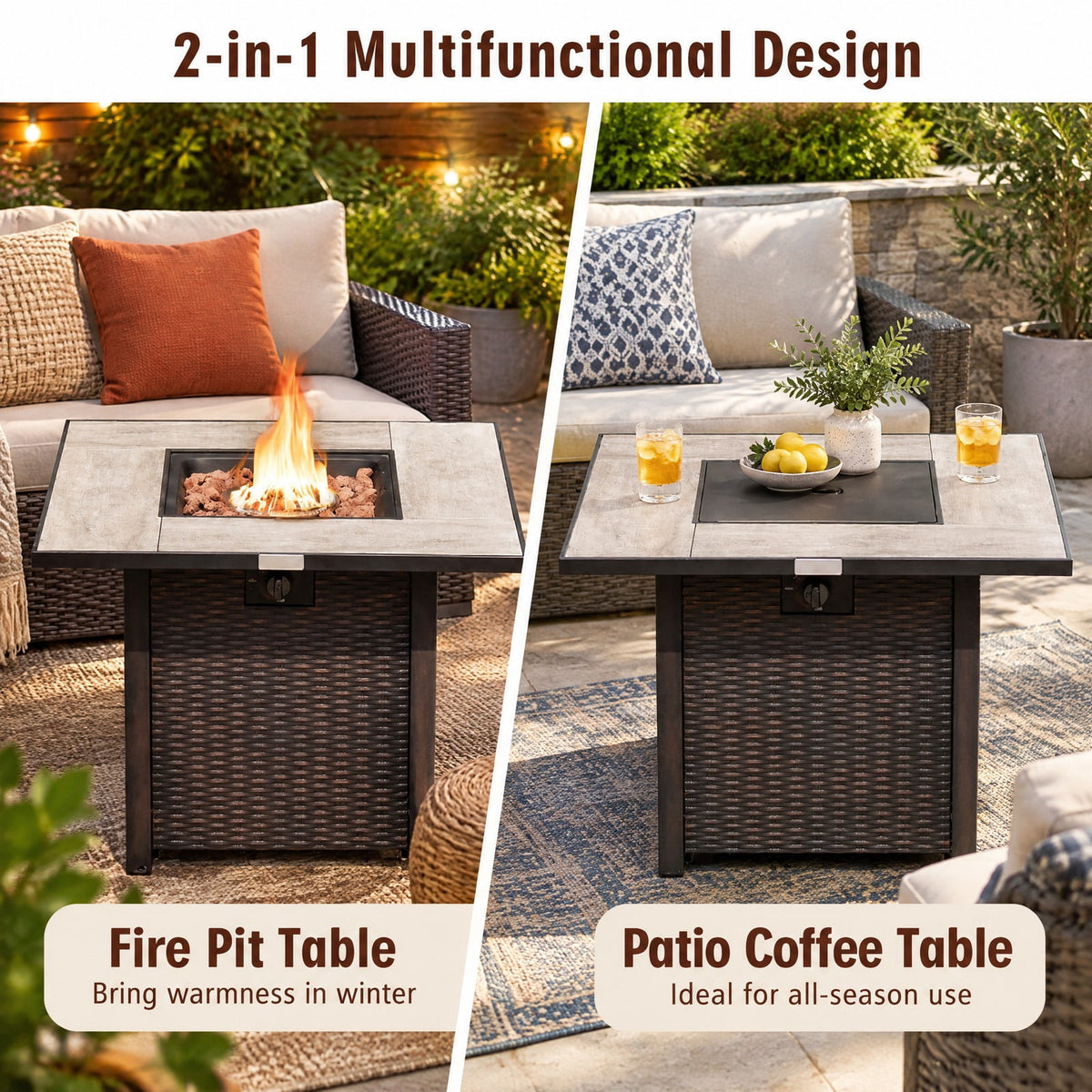 Airfind 30 Inch Square Propane Gas Fire Pit Table Ceramic Tabletop, Steel Frame, Black, Adjustable foot pads ensure extra stability