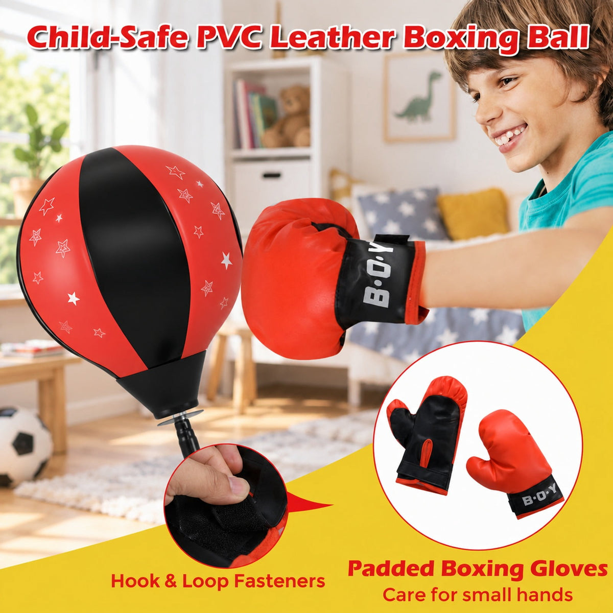 Airfind Kids Punching Bag with Adjustable Stand and Boxing Gloves, PE Frame, for 8+, Black red, Adjustable height 33.5- 61 Stand base