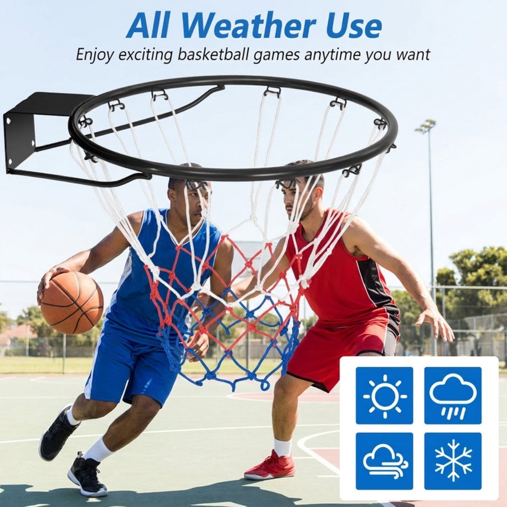 Airfind 15 Inch Replacement Basketball Rim with All-Weather Polyester Net and Heavy-Duty Metal Frame for Youth Garage Backboard Hoop Repair and Basketball Goal Restoration, Black