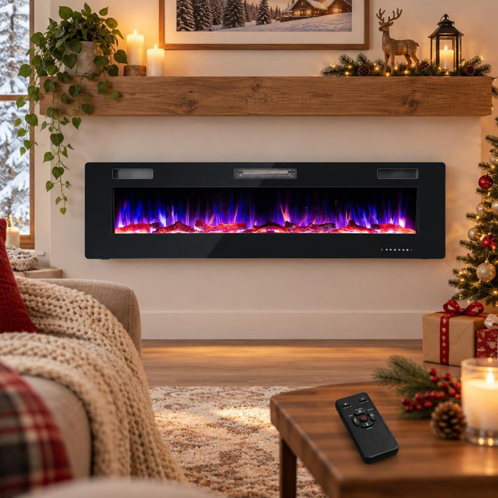 Airfind 68-Inch Electric Fireplace, Recessed or Wall Mounted, 12 Flame Colors, Remote, 1500W, for Living Room for Everyday Use, Black