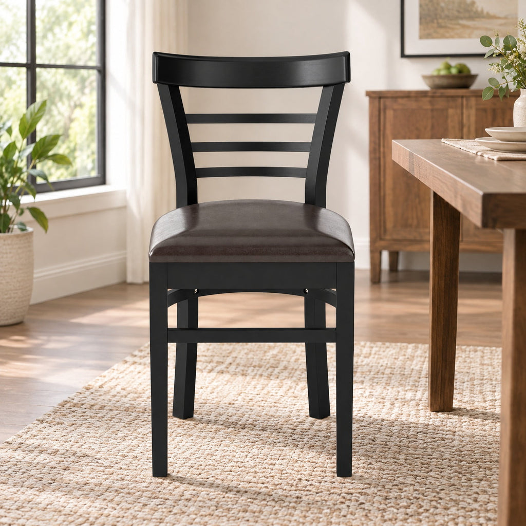 Airfind Set of 2 Wooden Dining Chair with Rubber Wood Legs for Restaurant, Chair 400 lbs Capacity, Rubber Wood PU Leather Sponge Frame, Black