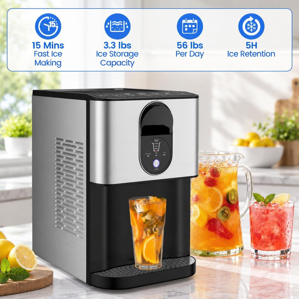 Airfind Self Dispensing Nugget Ice Maker Countertop with Soft Chewable Pellet Ice Cubes, Silver, 15 mins fast ice making for high efficiency