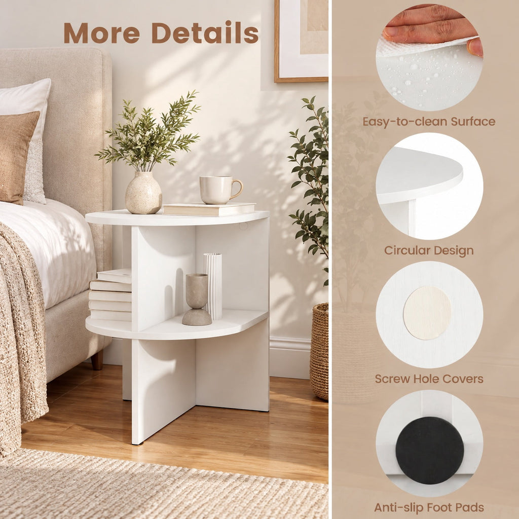 Airfind End Table, Half Round, with Open Shelves for Small Space, 66 lbs Capacity, Engineered Wood, 15 Inch x 15 Inch x 19 Inch/38 x 38 x 48.5 cm, Coffee