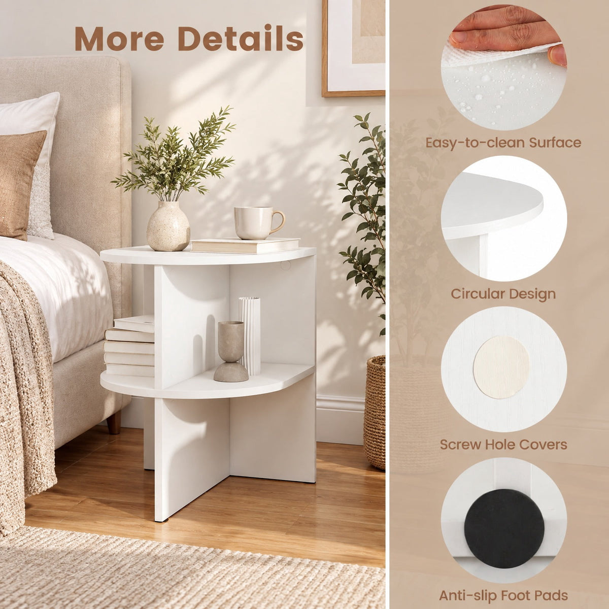 Airfind End Table, Half Round, with Open Shelves for Small Space, 66 lbs Capacity, Engineered Wood, 15 Inch x 15 Inch x 19 Inch/38 x 38 x 48.5 cm, Coffee