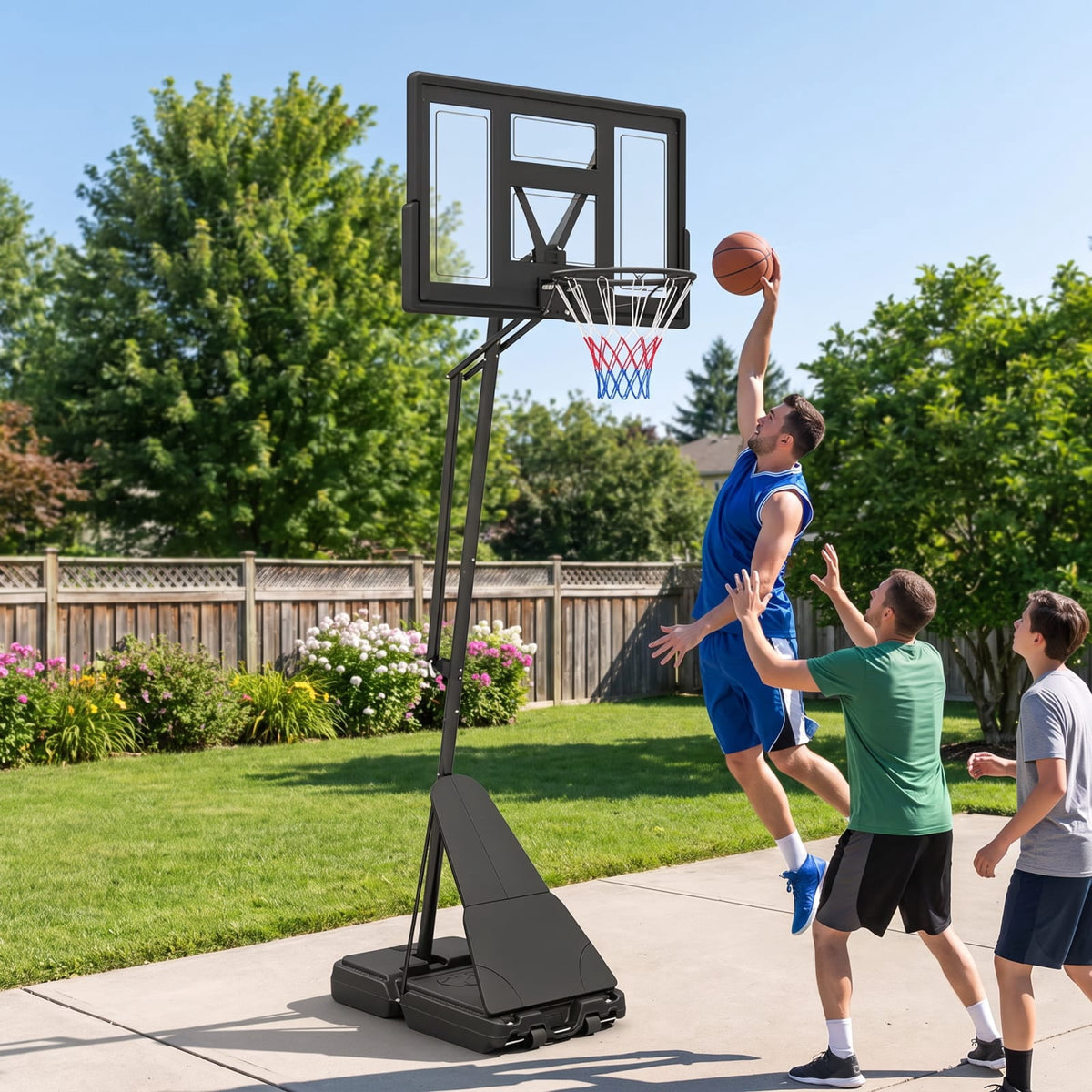 Airfind Tool Free Basketball Goal System with 7.7 to 10 Foot Hand Crank Adjustable Height Shatterproof Backboard and Fillable Base for Backyard, Black