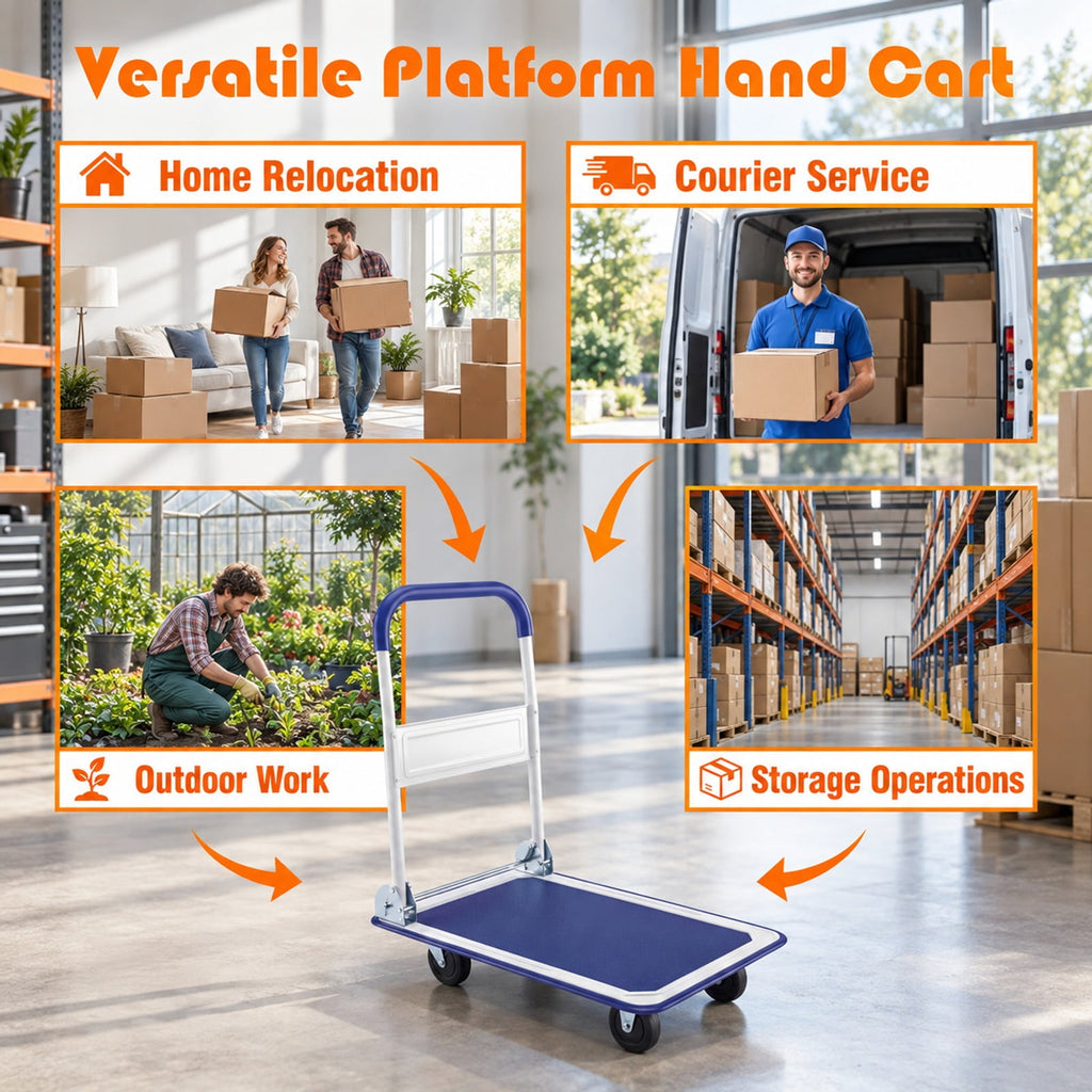 Airfind Folding Platform Hand Truck with Collapsible Bed and 4 Wheels for Moving Warehouse, 330 lbs Capacity, Metal, 29 Inch x 19 Inch x 33 Inch