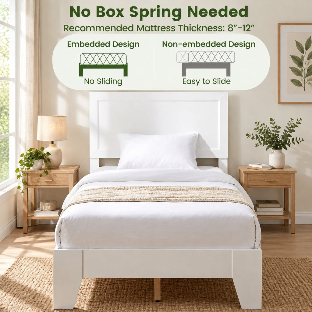 Airfind Twin Size Bed Frame with Headboard for Small Room No Box Spring Needed, 500 lbs Capacity, Engineered Wood Frame, White