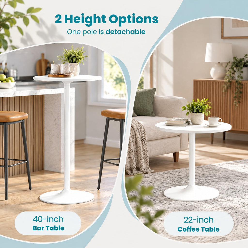 Airfind Round Bistro Table 40 Inch Bar Height Tall Coffee Cocktail Table, 120 Lbs Capacity, MDF Metal for Convenient Everyday Use, White