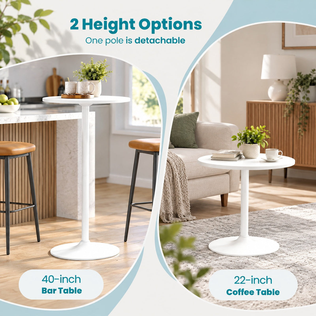 Airfind Round Bistro Table 40 Inch Bar Height Tall Coffee Cocktail Table, 120 Lbs Capacity, MDF Metal for Convenient Everyday Use, White