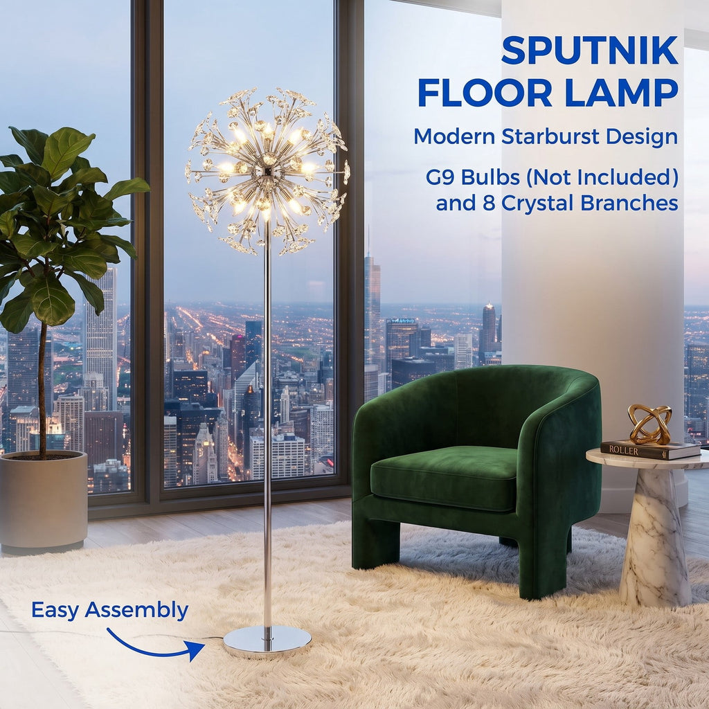Airfind 63-Inch Crystal Floor Lamp with Acrylic Crystals, Metal Acrylic Stainless Steel Frame, 11in x 63in Cord Length 6.9 ft Footprint, Gold