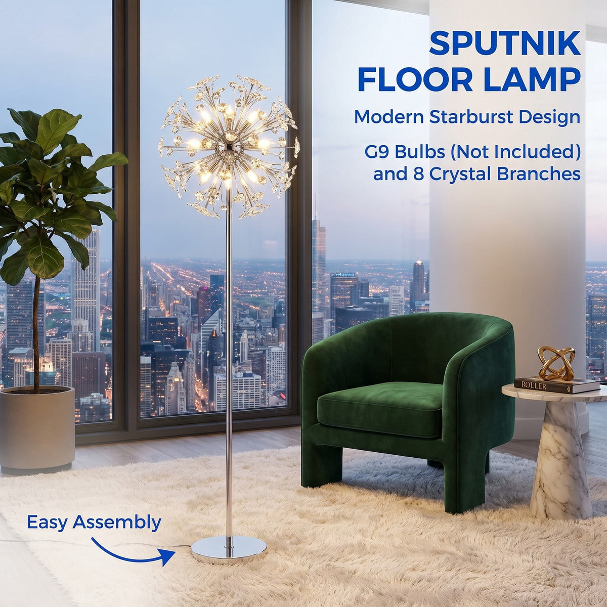 Airfind 63-Inch Crystal Floor Lamp with Acrylic Crystals, Metal Acrylic Stainless Steel Frame, 11in x 63in Cord Length 6.9 ft Footprint, Gold