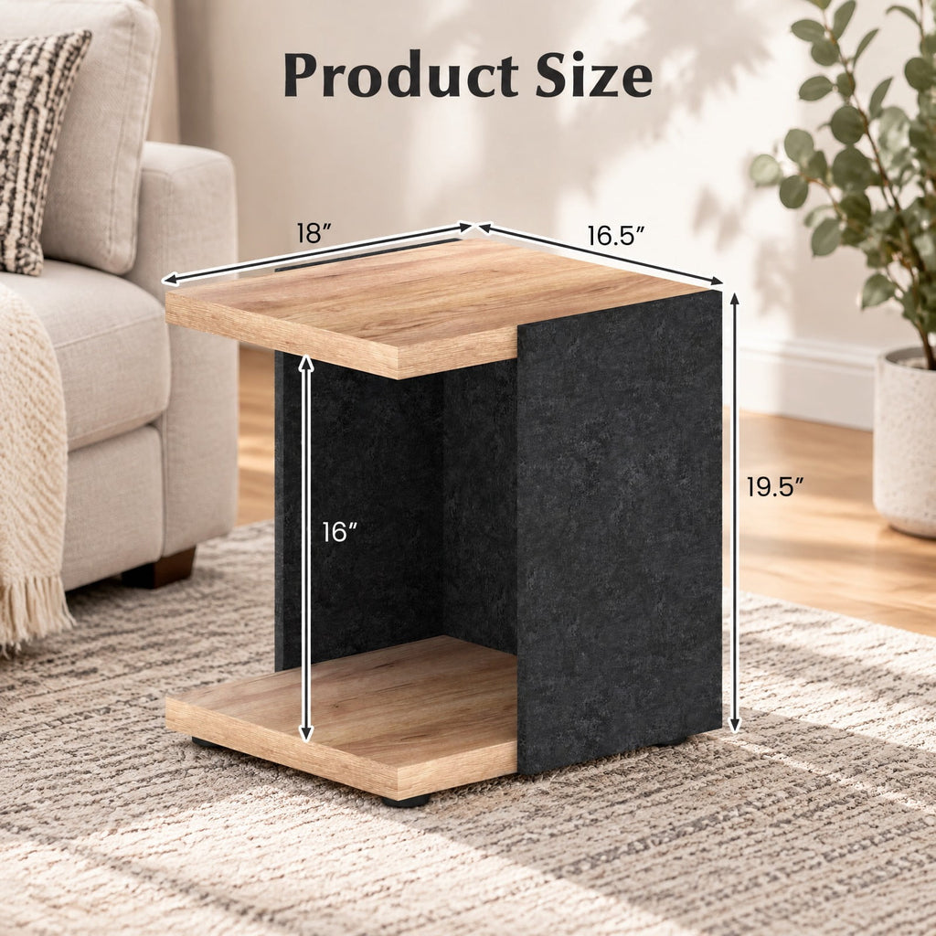 Airfind Side Table, End Table 2-Tier Sofa, with Open Storage Shelf, 55 lbs Capacity, Engineered Wood MDF Frame with Functional Design, Oak