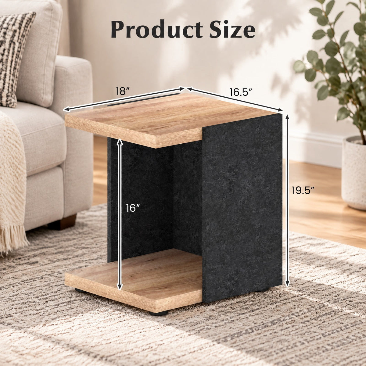 Airfind Side Table, End Table 2-Tier Sofa, with Open Storage Shelf, 55 lbs Capacity, Engineered Wood MDF Frame with Functional Design, Oak