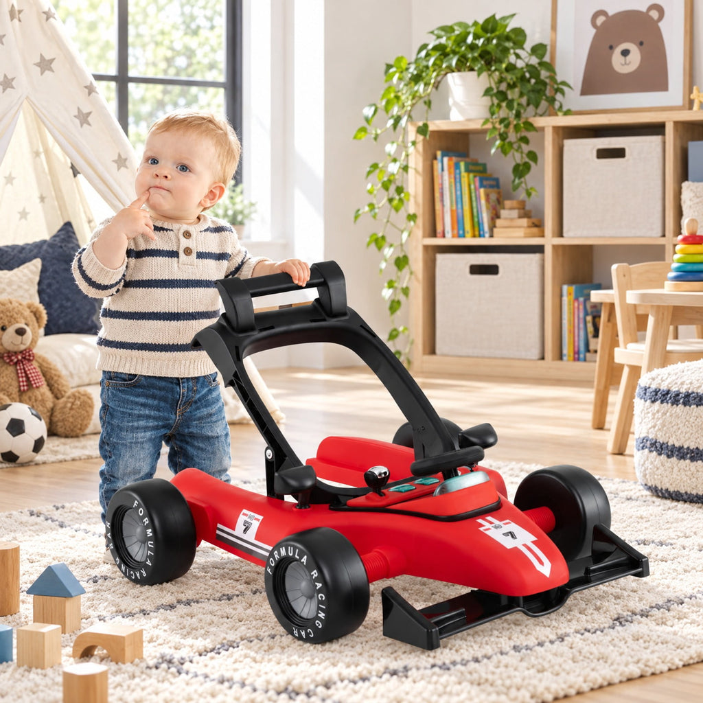 Airfind 4-in-1 Youth Push Walker Activity Center Height Adjustable featuring Music Box, 26.5 lbs Capacity, PP Metal Frame, for 6-18 Months, Red