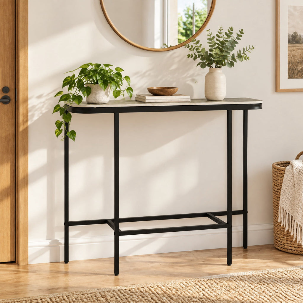 Airfind Console Table 44-Inch Entryway Table with Faux Marble Tabletop and Heavy-Duty Metal Frame, 66 lbs Capacity, Metal Sintered Stone Frame, Gray