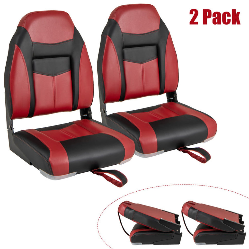 Airfind Folding Boat Seats with High Back Ergonomic Support and Waterproof Cushion for Fishing and Pontoon Boats with Aluminum Hinges, Red
