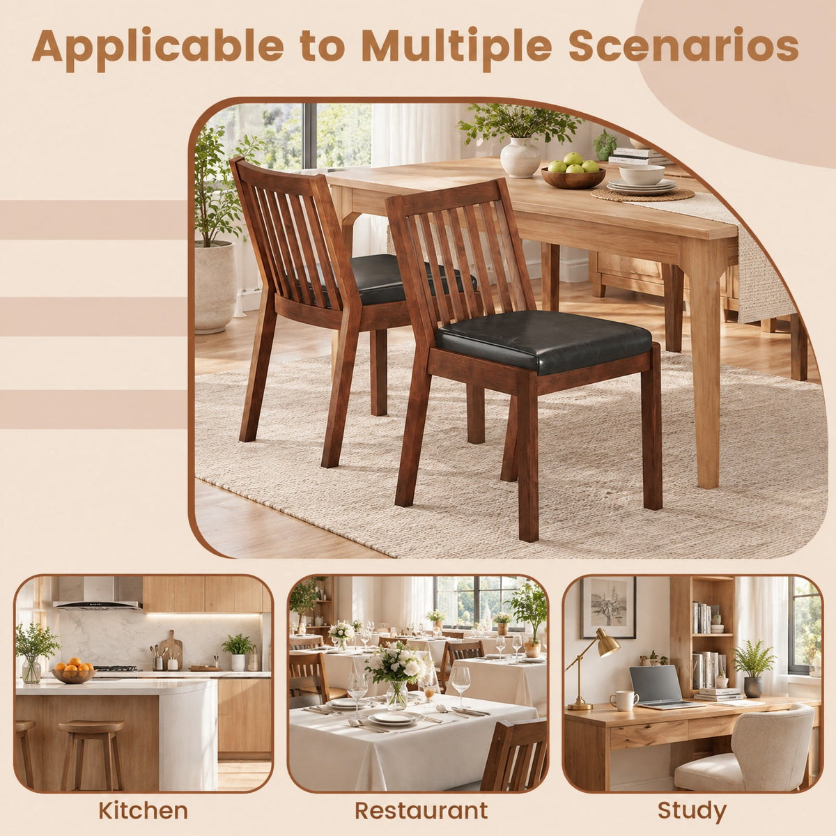Airfind PU Leather Upholstered Dining Chair with Padded Seat Set of 2, 400 lbs Capacity, Rubber Wood PU Leather Sponge Frame, Espresso