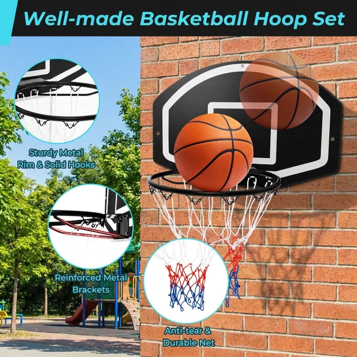 Airfind Wall Mounted Basketball Hoop for Kids and Family Backyard Play with Weatherproof Metal Frame and Transport Wheels for Garage Driveway Pickup Games, Black