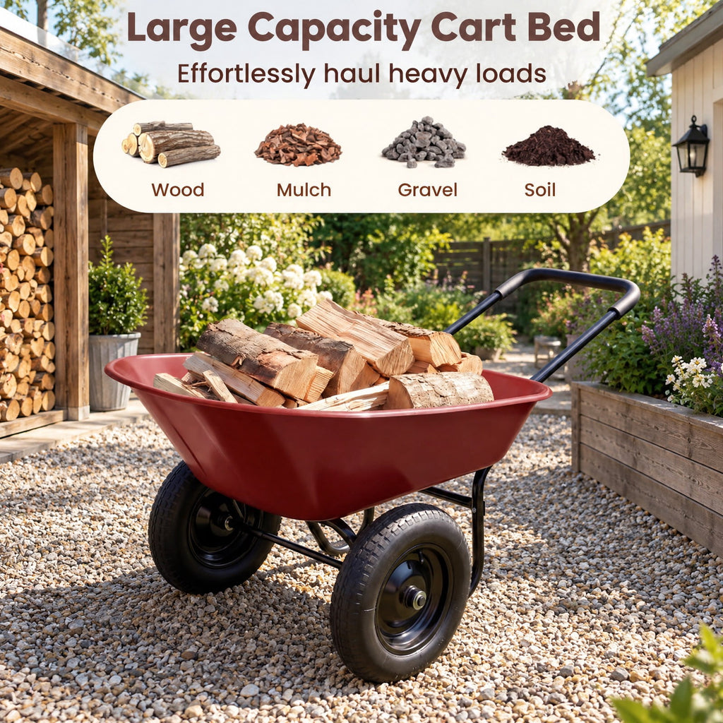 Airfind 2 Tire Heavy-duty Dolly Utility Cart Wheelbarrow Garden Cart, Steel and PP, 54 Inch x25 Inch x26 Inch (L x W x H), Red for Home, Patio and Everyday Use