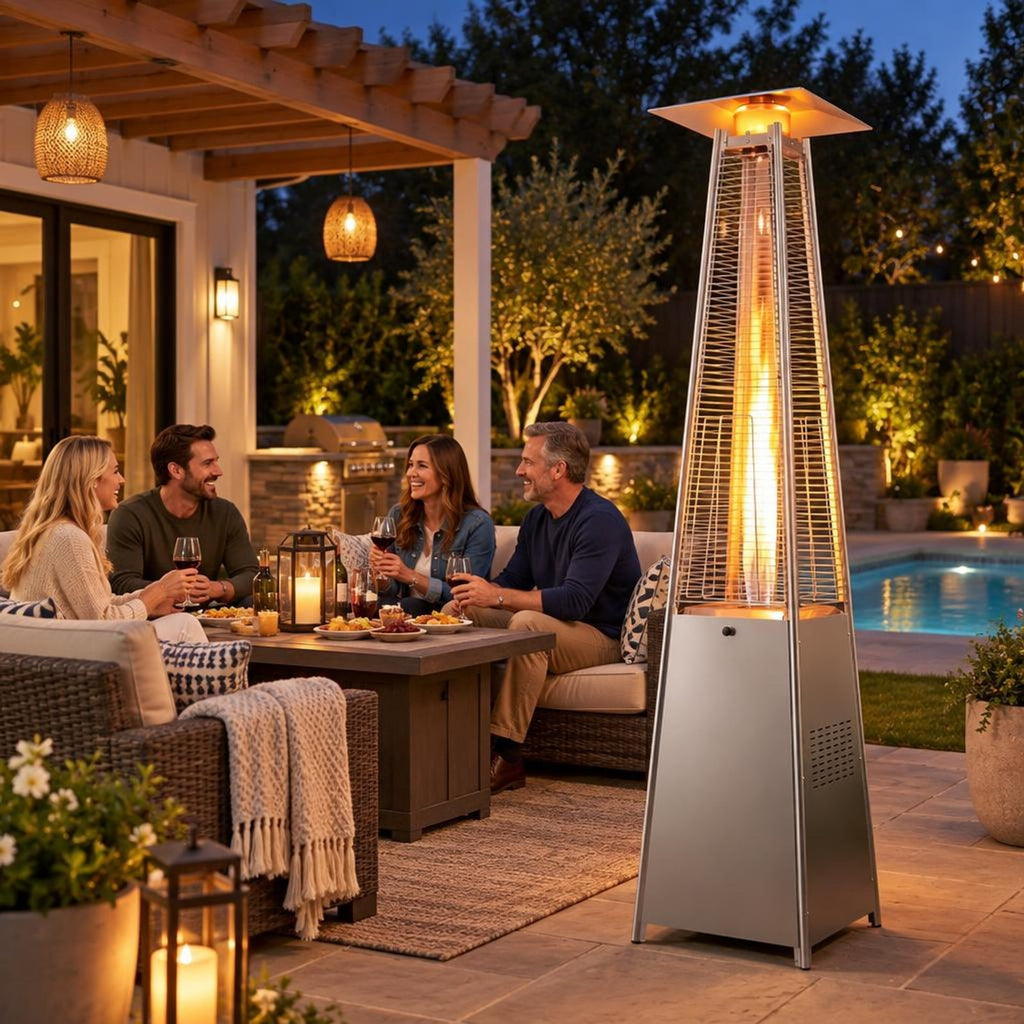 Airfind 45000 BTU Pyramid Patio Heater with Zippered Cover Triple Safety Protection and wheels, Gray