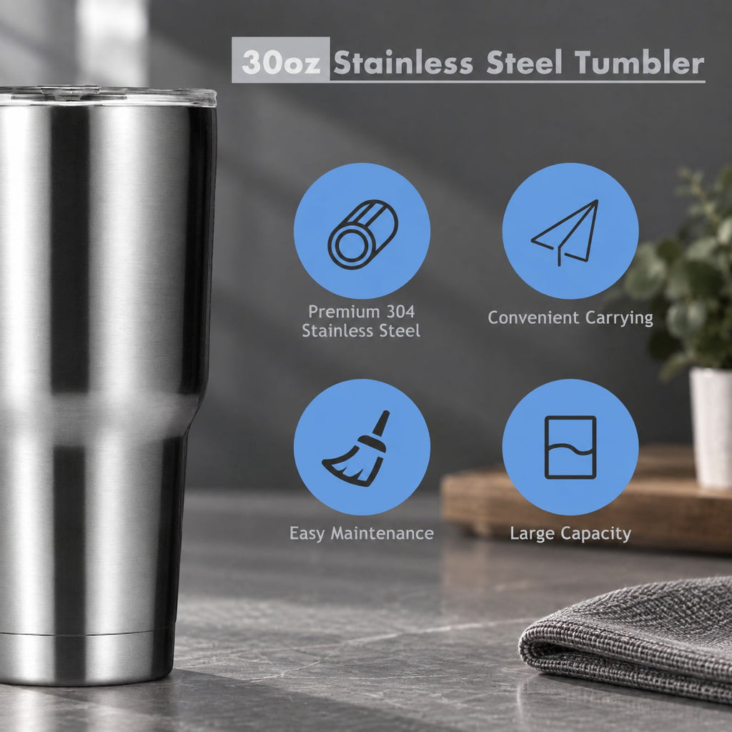 Airfind 30oz Stainless Steel Tumbler Cup Double Wall Vacuum Insulated Mug featuring Lid, 304 Stainless Steel AS PP Silicone Frame, Silver