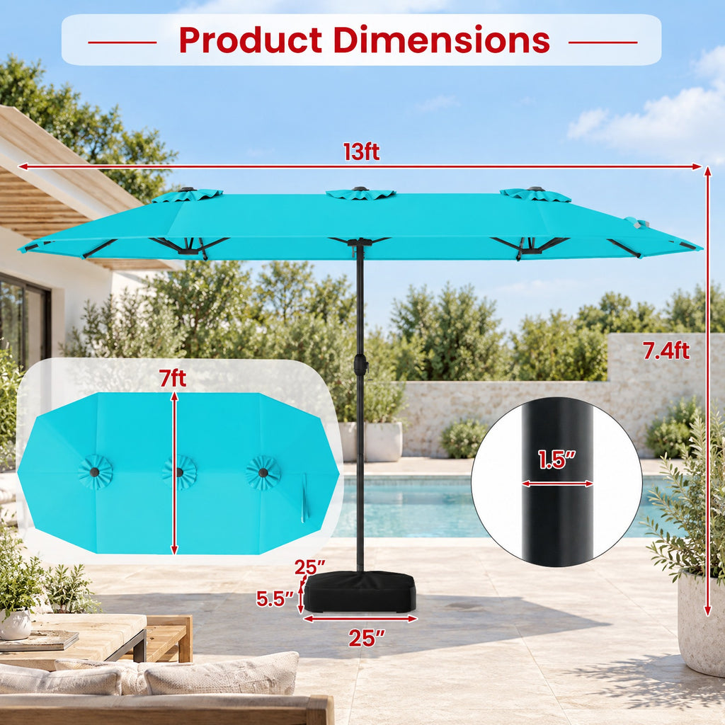 Airfind 13FT Double-sided Patio Umbrella with Solar Lights for Garden Pool Backyard, Metal 180g Yarn Dyed Fabric PA Coating Frame, Turquoise