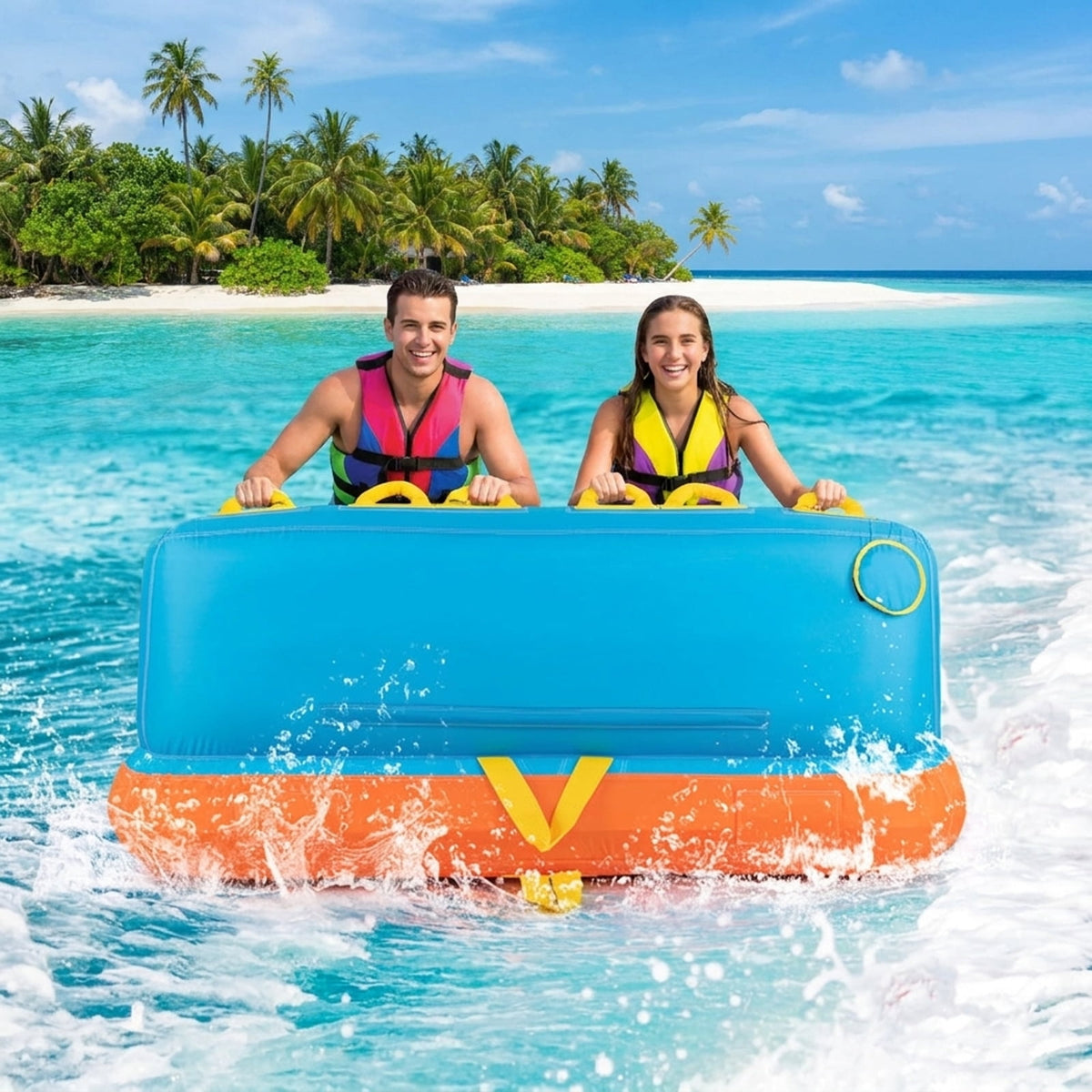 Airfind Oversized Inflatable Pool Float for Adults with Ultra-Soft Flocked Surface and Dual Air Chambers plus Patch Kit and Storage Bag for Lake and Swimming Pool Lounging
