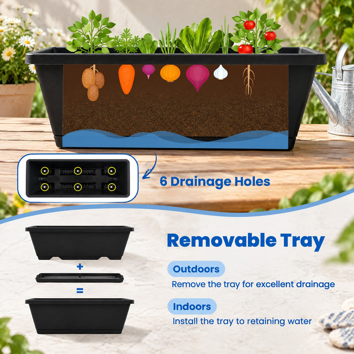 Airfind 5, 22 lbs Capacity, PP Metal Frame, 23 x 27 x 46 Footprint, Black, 5 planter boxes for modular growing