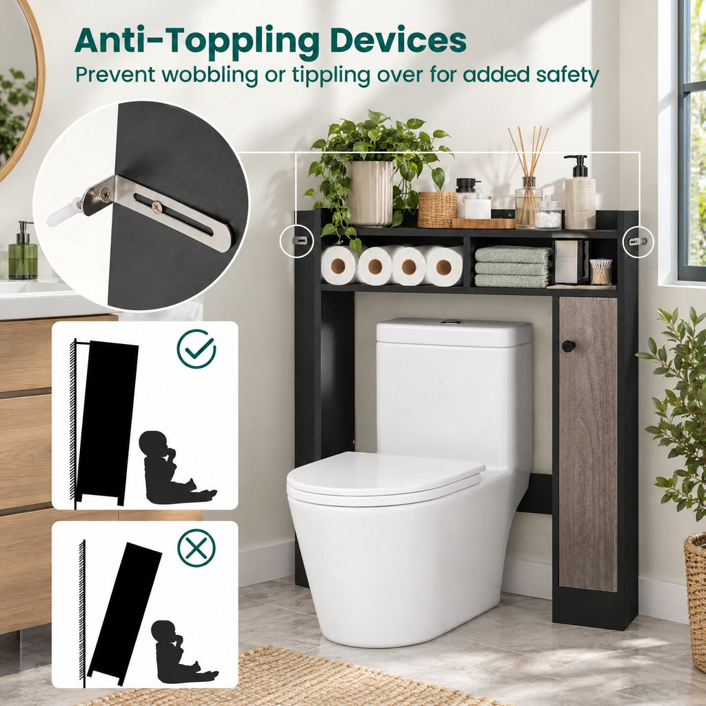 Airfind Bathroom Over the Toilet Floor Storage Organizer with Adjustable Shelves, 100 lbs Capacity, MDF Engineered Wood Frame, Black
