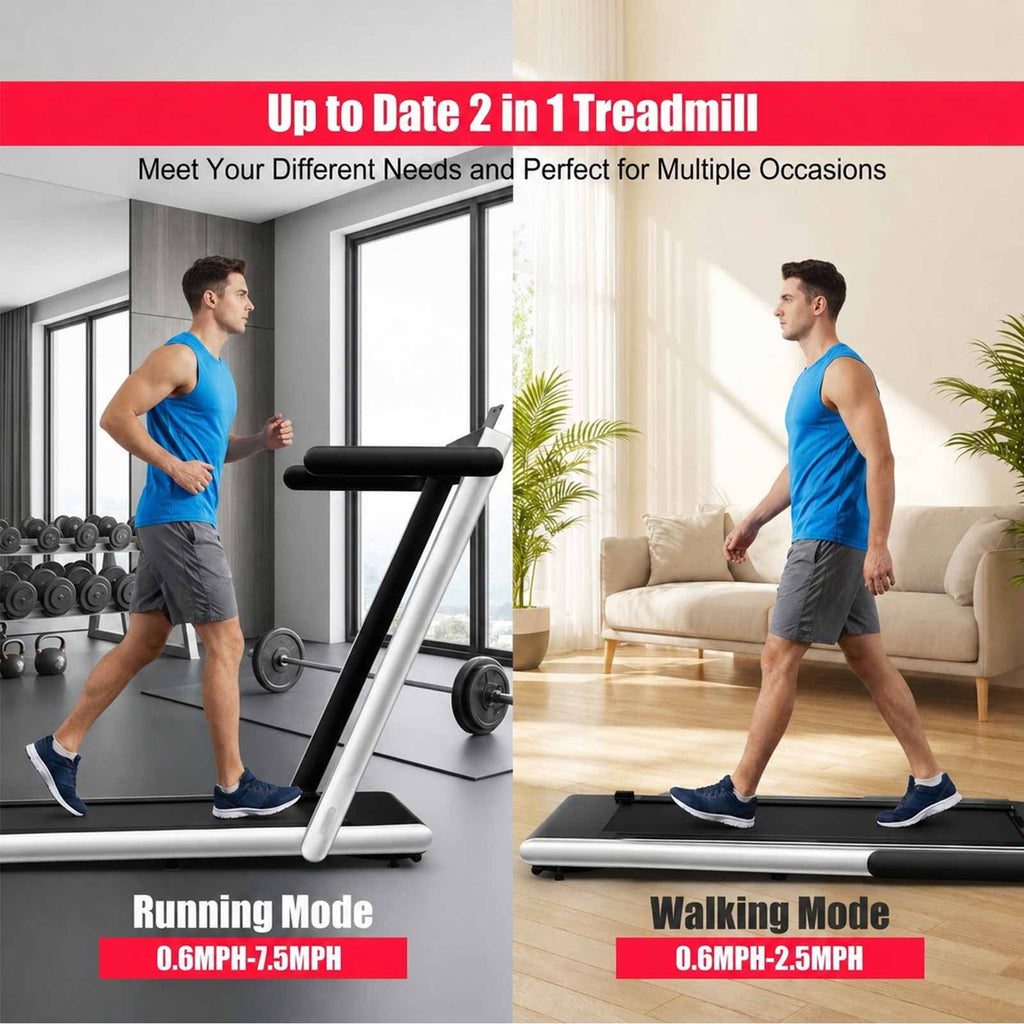Airfind 2.25 HP 2-in-1 Walk-to-Run Folding Treadmill with App Sync and Audio Console Walking Treadmill for Home Supports 265 lbs, White