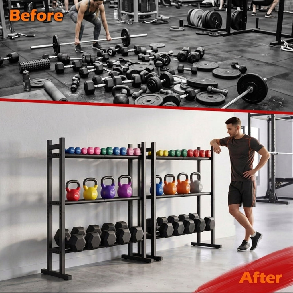 Airfind 3 Tier Dumbbell Rack Heavy Duty Weight Storage Stand with 529 lb Capacity and Adjustable Bar Spacing for Home Gym and Garage, Black
