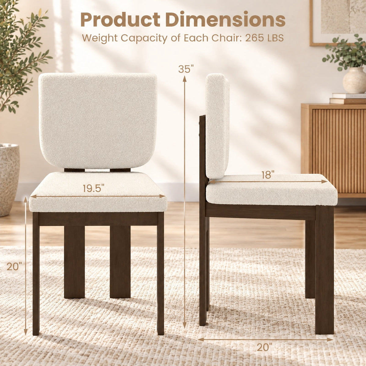 Airfind Wooden Dining Chair Set of 2 with Rubber Wood Leg for Home Office Living Room, Chair 265 lbs Capacity, Rubber Wood Sherpa Sponge Frame